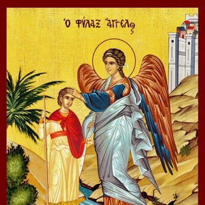 Protector Angel- Greek Handmade Orthodox- Catholic Christian wooden icon