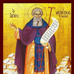 Saint Meletios- Greek Orthodox Catholic Christian Byzantine wooden icon