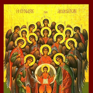 Synaxis of the Archangels -  Greek Orthodox Catholic Christian  Byzantine wooden  icon