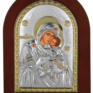 Blessed Virgin Mary Glykofilousa- Theotokos- Greek Orthodox Catholic Christian Byzantine Silver Icon