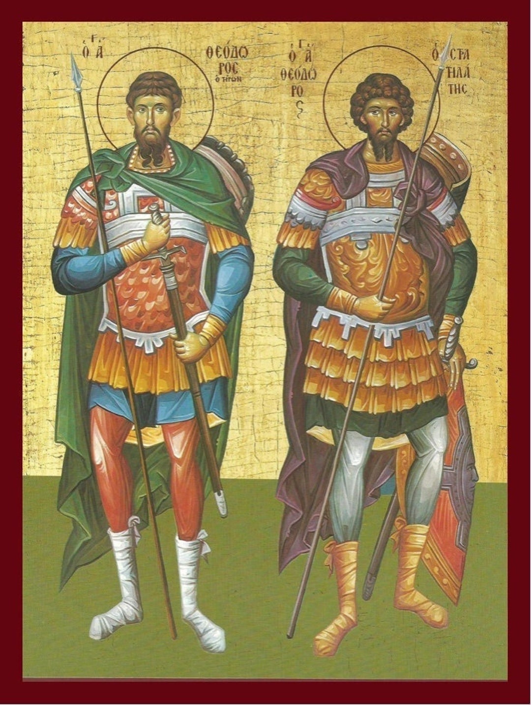 Saints Theodore Greek Orthodox Byzantine Wooden Icon Etsy