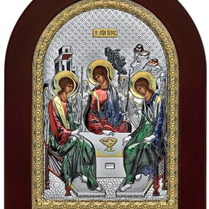 Holy Trinity- Greek Orthodox Catholic Christian Byzantine-Silver Icon