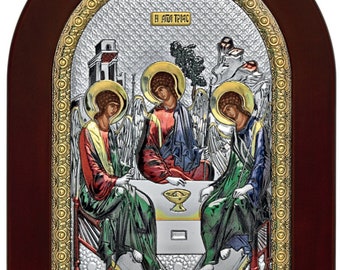 Holy Trinity- Greek Orthodox Catholic Christian Byzantine-Silver Icon
