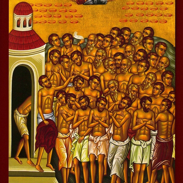 The 40 Holy Male Martyrs of Sebaste -  Greek Orthodox Catholic Christian  Byzantine wooden icon