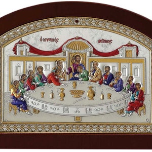The Last Supper - Greek Orthodox Catholic Christian Byzantine-Silver Icon