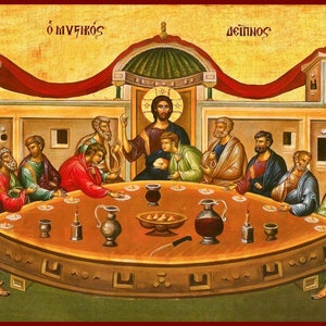 The Last Supper - Greek Orthodox Catholic Christian  Byzantine wooden icon