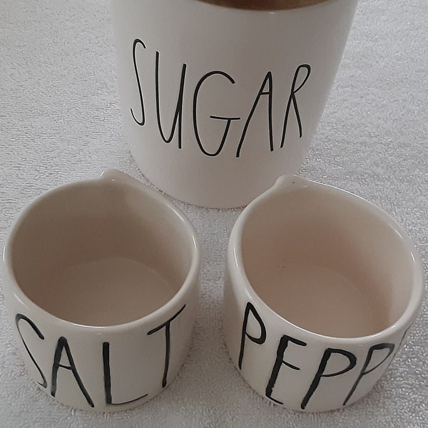 Rae Dunn Salt & Pepper Ceramic Containers Small Sugar Container with Wood Lid  Bark Dog Bowl Dad Mug with Black Interior Pink Happy Mug