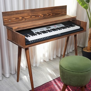 Mid Century Modern Solid Wood Piano Keyboard Stand