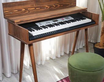 Supporto per tastiera per pianoforte in legno massello moderno di metà secolo