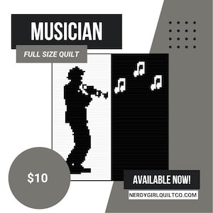 Trumpet Player Musician Full Size Quilt Pattern