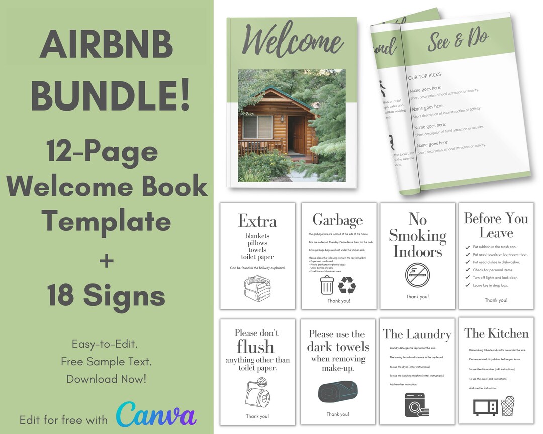 airbnb-welcome-pack-bundle-airbnb-welcome-book-18-signs-etsy