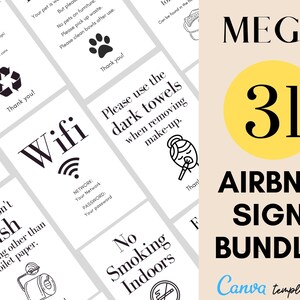 MEGA Pakiet 31 znaków Airbnb, Szablon znaku Airbnb, Powitanie Airbnb, Znak Wi-Fi, Zasady domu, Wymeldowanie, Znaki domu do wynajęcia, Informacje Airbnb
