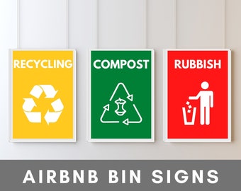 Airbnb Signs | Recycling Rubbish Compost Signs | Editable Airbnb Signage | Signs for Vacation Rental Home | Airbnb Rubbish Sign | Bin Signs