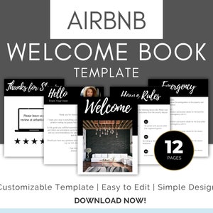 Libro de bienvenida de Airbnb, Plantilla de Airbnb, Libro guía de Airbnb, Libro de visitas de Airbnb, Guía de huéspedes de casas de alquiler vacacional, Airbnb Edgy, Ciudad, Negro