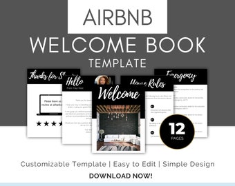 Libro di benvenuto di Airbnb, modello Airbnb, Guida di Airbnb, Libro degli ospiti di Airbnb, Guida per gli ospiti della casa per le vacanze, Airbnb Edgy, Città, Nero