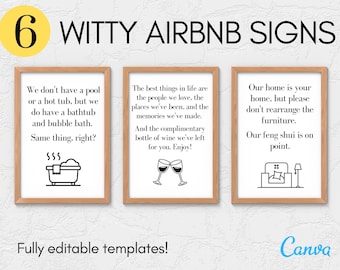 Airbnb Witty Signs Bundle of 6 | Funny Airbnb Signs | Sarcastic House Signs |  Airbnb Welcome Signs | Airbnb templates | Fun Airbnb Sign