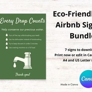 Eco-friendly Airbnb Sign Bundle | Airbnb Signage | Signs for Rental Home | Airbnb Guest Signs  | Airbnb Signage | Airbnb Template