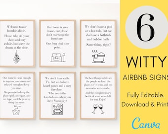 Airbnb Witzige Schilder Bündel von 6 | Lustige Airbnb Schilder | Sarkastische Hausschilder | Airbnb Willkommensschilder | Airbnb-Vorlagen | Lustiges Airbnb Schild