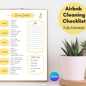 Airbnb Cleaning Checklist Canva | Editable Airbnb Template | Airbnb Cleaning Schedule | Cleaning Planner | Cleaning Form | Airbnb Host