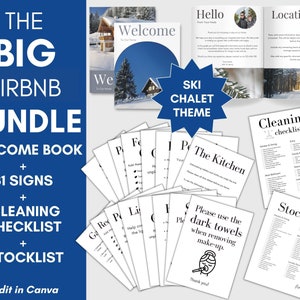 Airbnb Host Bundle, Welcome Book Template Ski Chalet, 31 Airbnb Signs, Cleaning Checklist, Stocklist, Airbnb Signage Templates, Sign Bundle