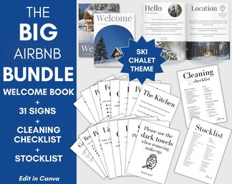 Airbnb Host Bundle, Welcome Book Template Ski Chalet, 31 Airbnb Signs, Cleaning Checklist, Stocklist, Airbnb Signage Templates, Sign Bundle