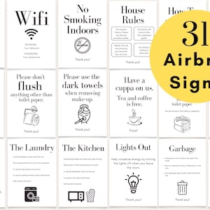 MEGA Pakiet 31 znaków Airbnb, Szablon znaku Airbnb, Powitanie Airbnb, Znak Wi-Fi, Zasady domu, Wymeldowanie, Znaki domu do wynajęcia, Wymiana domów