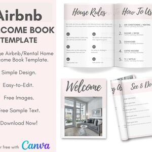 Libro de bienvenida de Airbnb, Plantilla de Airbnb, Libro guía de Airbnb, Libro de visitas de Airbnb, Guía de huéspedes de casas de alquiler vacacional, Plantilla de casas de alquiler, Femenino