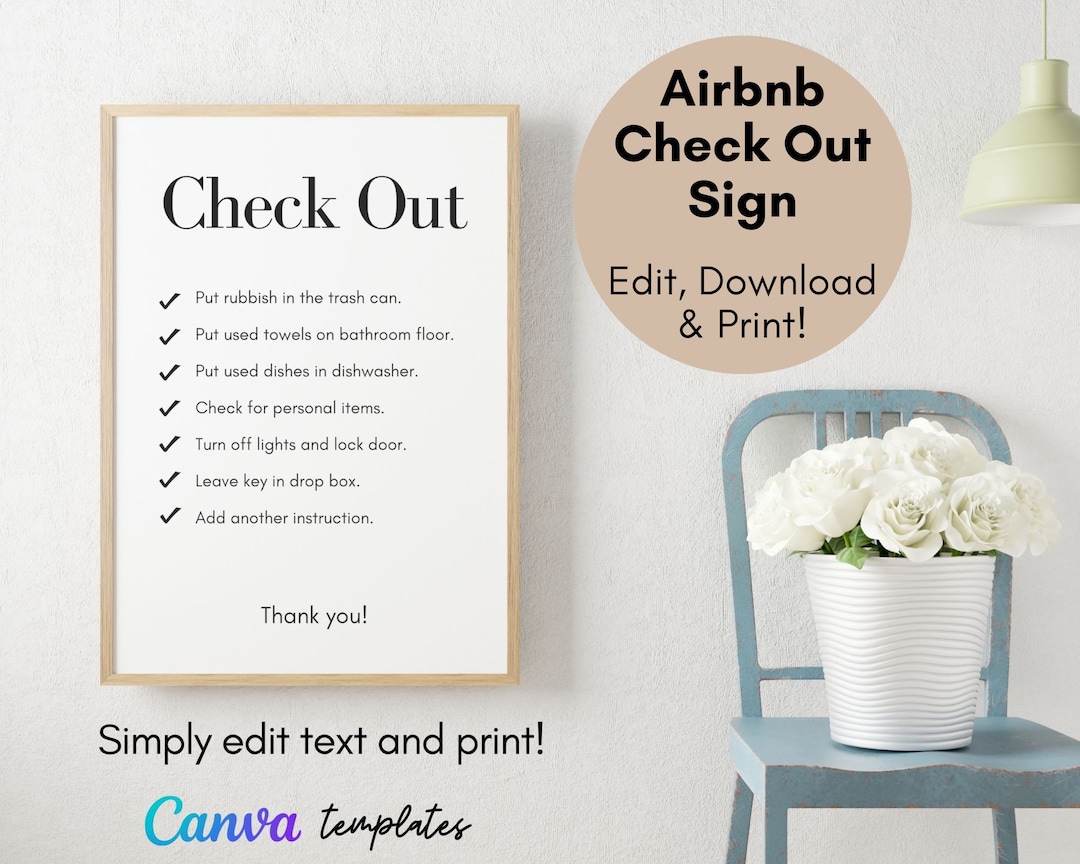 Airbnb Check Out Sign Template, Airbnb Check Out List, Airbnb Guest