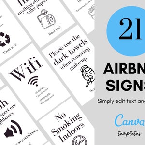 Pakiet znaków Airbnb | Oznakowanie Airbnb | Znak Wi-Fi | Znak powitalny Airbnb | Zasady Airbnb | Wymeldowanie Airbnb | Znaki Airbnb | Znaki na domy do wynajęcia