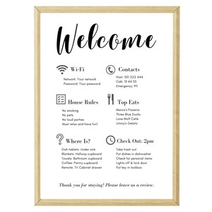 Airbnb Welcome Sign, Airbnb Template. Oznakowanie domu do wynajęcia. Airbnb Sign, House Rules, Wifi, Check out, Airbnb Guest Rules, VRBO Quick Guide