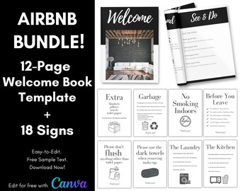 Airbnb Welcome Pack Bundle | Airbnb Welcome Book + 18 Signs | Airbnb Templates | Vacation Rental Home Welcome Pack | Airbnb Signage