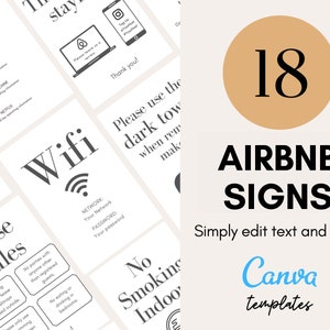 Pakiet znaków Airbnb | Oznakowanie Airbnb | Znaki na wynajem domu | Znak Wi-Fi | Airbnb Welcome Book | Sprawdź listę | Gospodarz Airbnb | Proste znaki