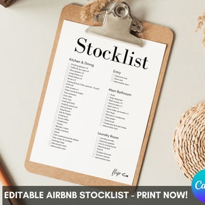 Airbnb Stocklist | Editable Airbnb Template | Airbnb Checklist Canva | Airbnb Planner | Airbnb Stock Form | Airbnb Host | Airbnb Printable