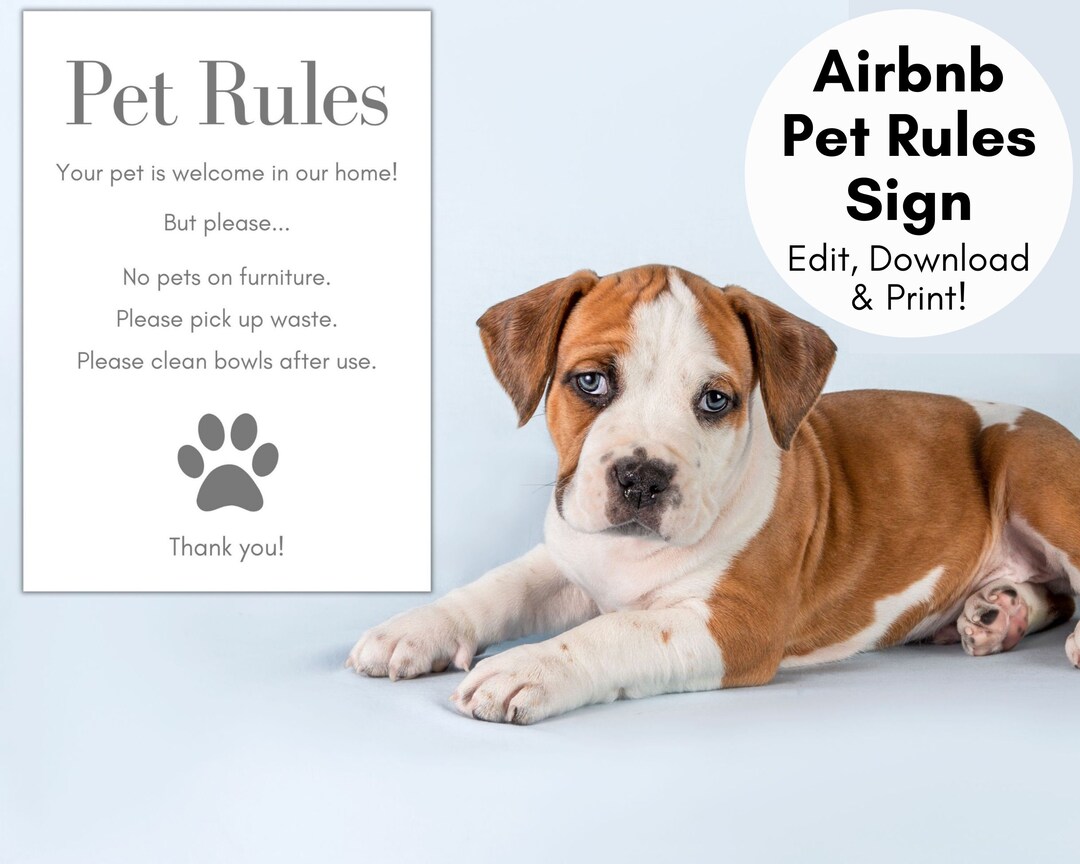 Airbnb Pet Rules Sign Template, Editable Airbnb Pet Sign, Airbnb Rules