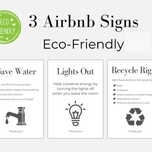 Cartelli Airbnb Ecologici, Set di 3, Segnaletica Airbnb, Modello Airbnb, Risparmia acqua, Ricicla, Luci spente, Host Airbnb, Cartelli per case vacanze