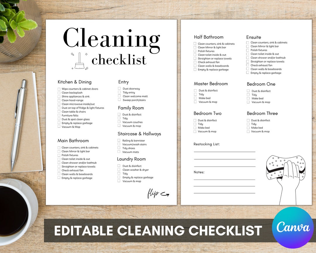 Airbnb Cleaning Checklist Canva | Editable Airbnb Template | Airbnb ...