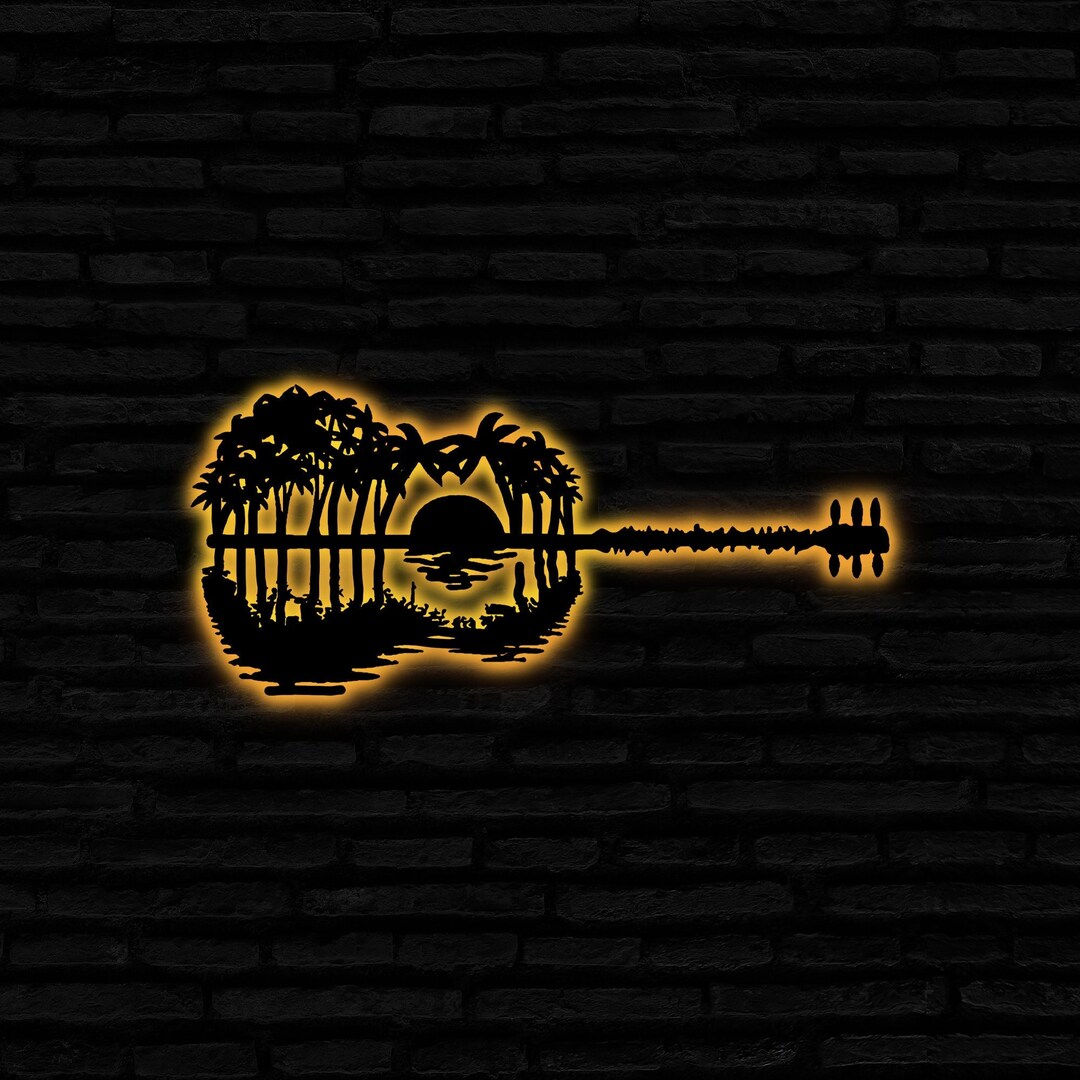 Guitar Sunset Metal Led Sign Music Studio Wall Led Decor LED Etsy