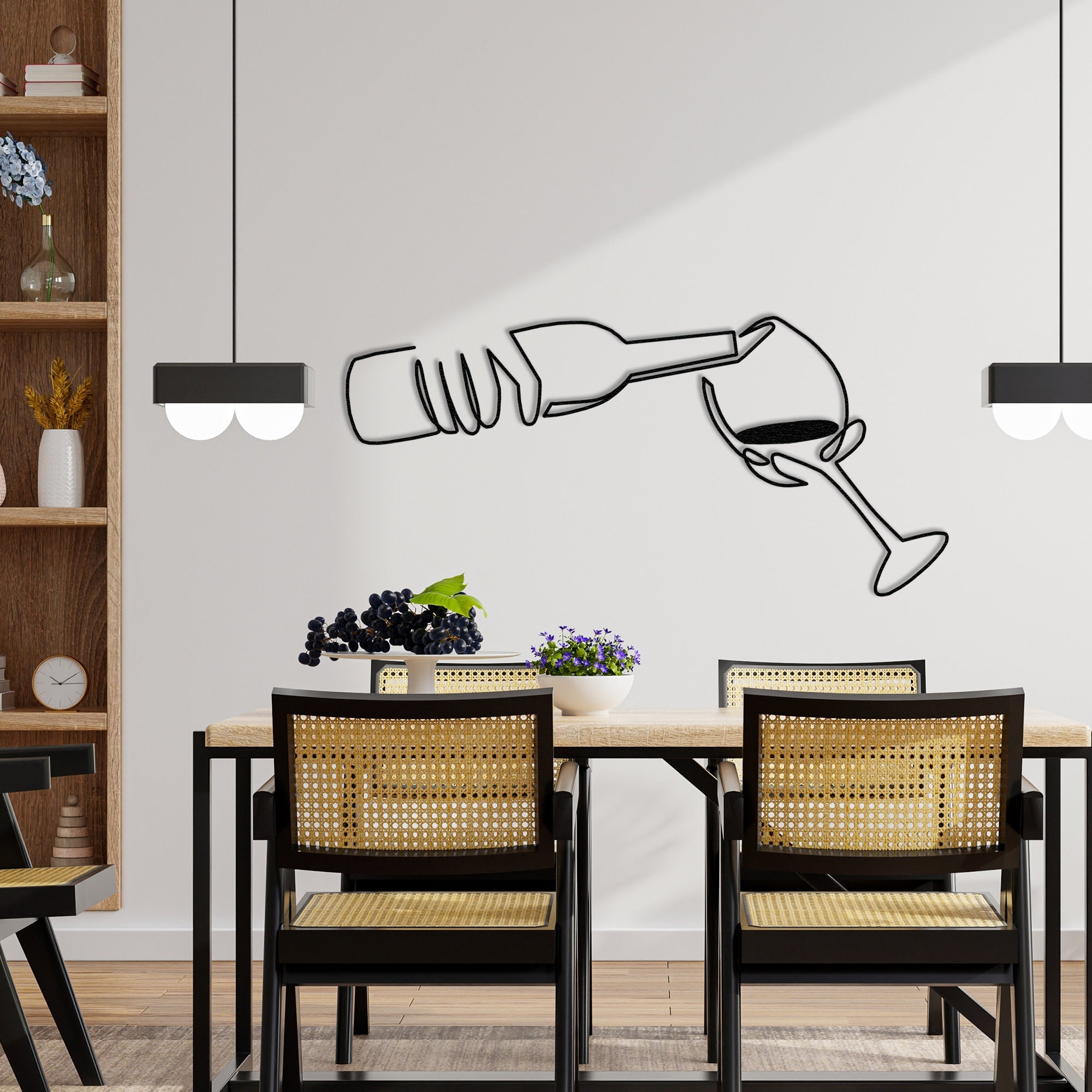 Wine Glass Wall Decor Kitchen Decor Minimalist Line Art Etsy