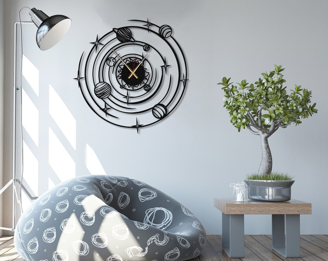 Solar System Wall Clock, Metal Minimalist Wall Clock, Large Wall Clock
