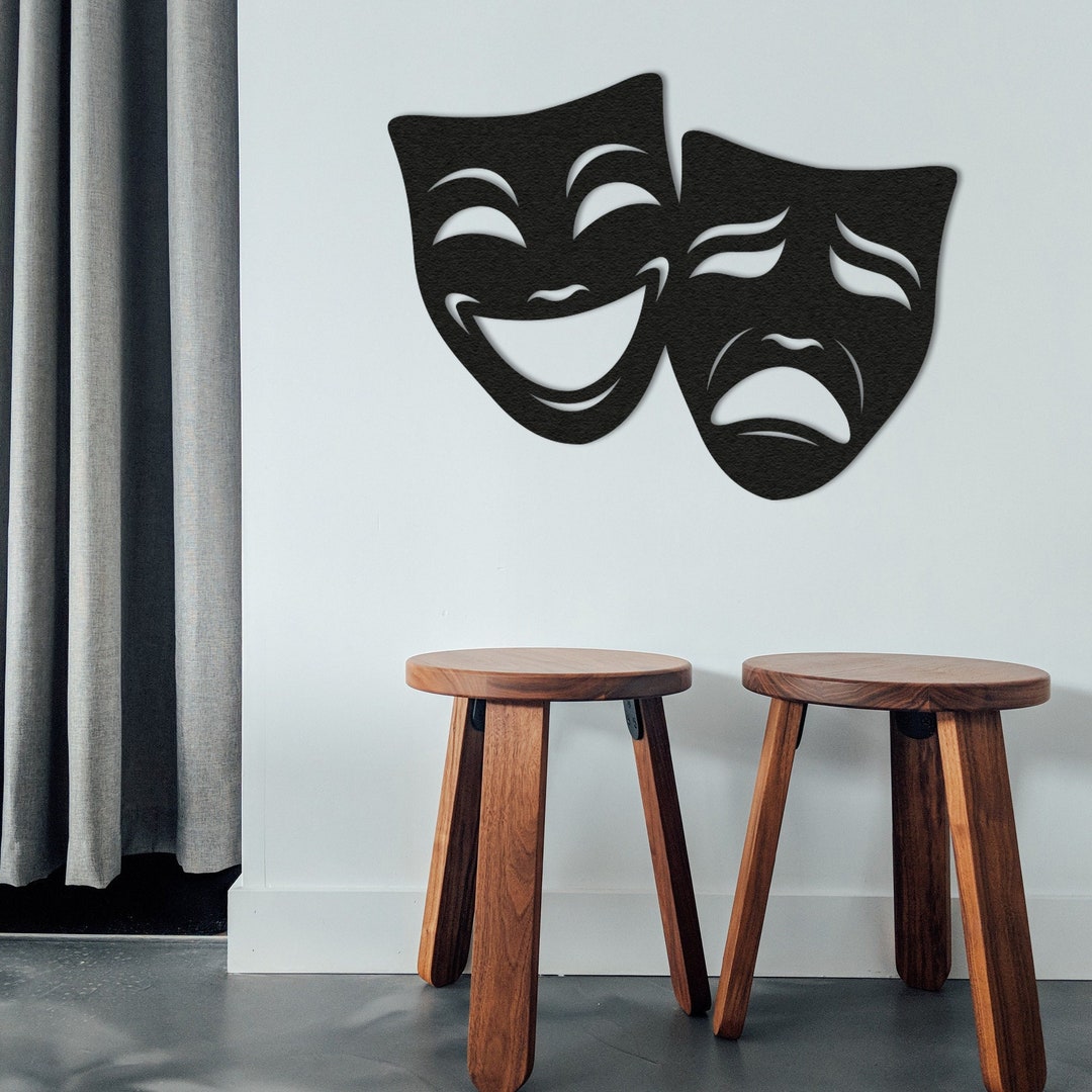 Two Masks Metal Wall Art, Theatre Masks Wall Decor, Living Room Decor
