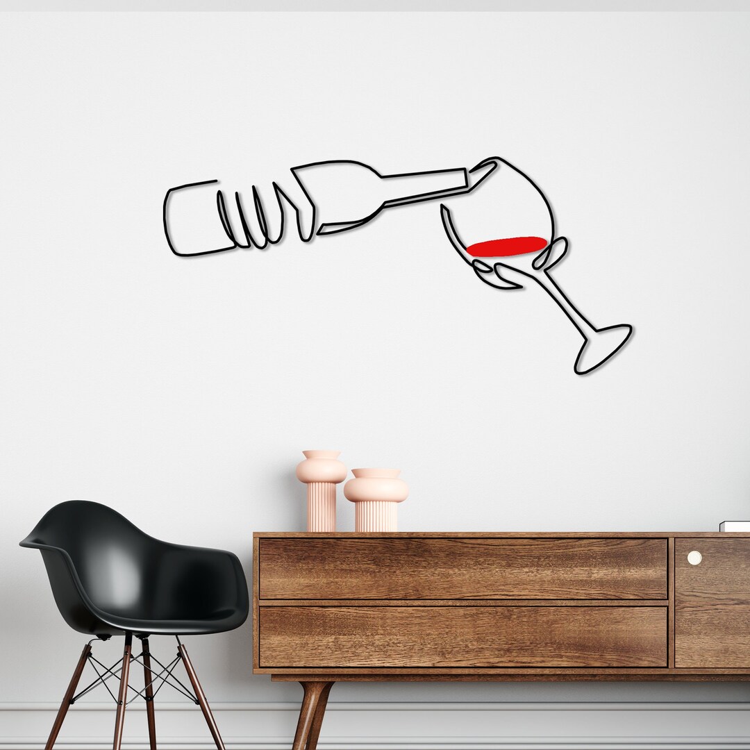 Wine Glass Wall Decor Kitchen Decor Minimalist Line Art Etsy