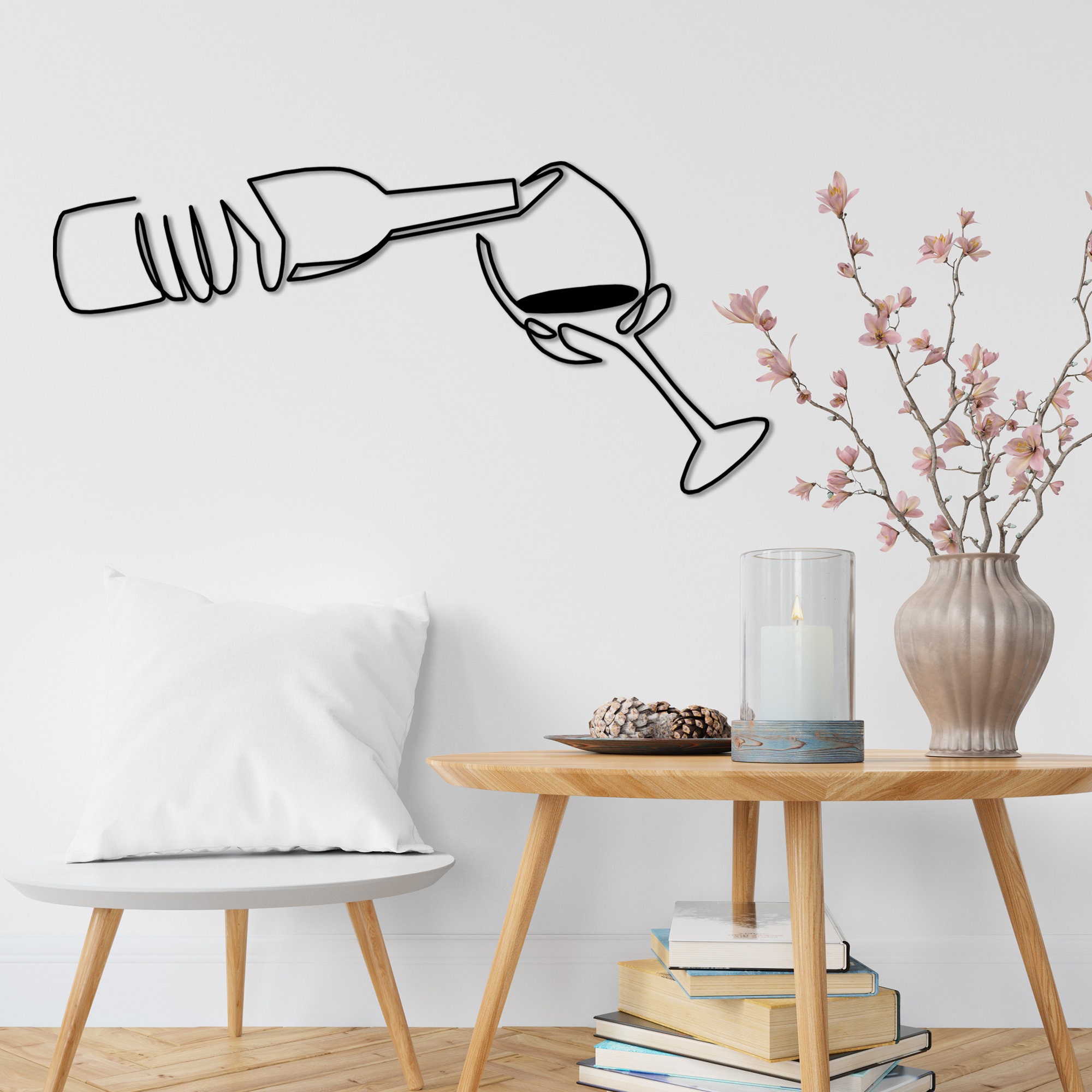 Wine Glass Wall Decor Kitchen Decor Minimalist Line Art Etsy