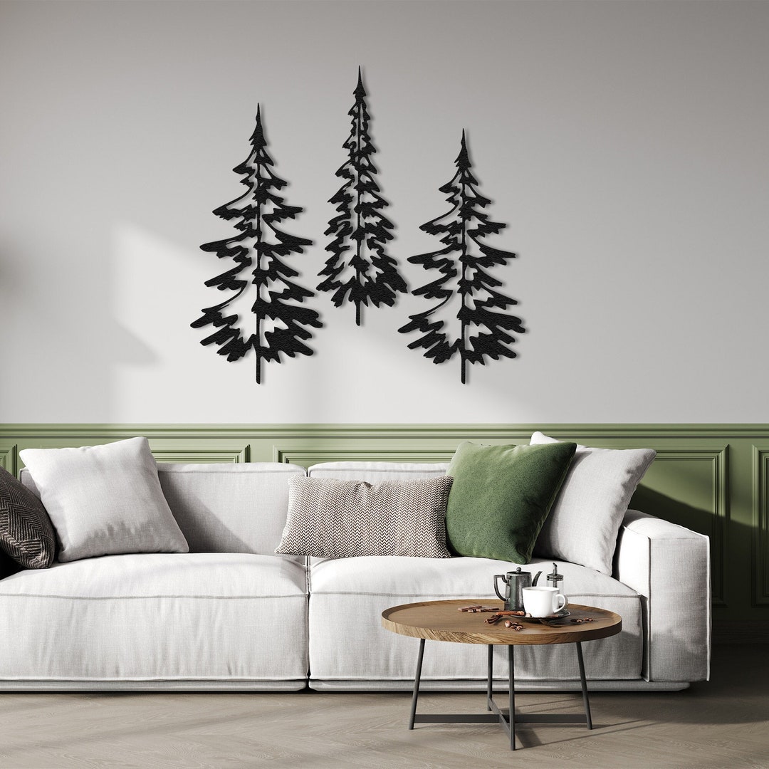 Set of 3 Pine Tree Metal Wall Art, Pine Trees Metal Decor, Tree Art, Nature Forest Decor, Large
