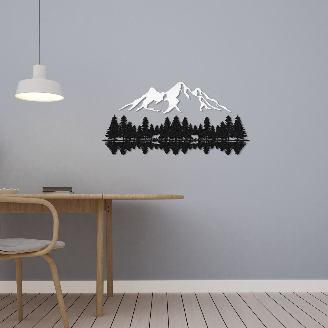 Mountain and Forest Large Metal Wall Art, Nature and Lake Wall Decor