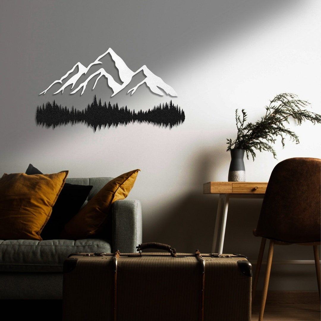 Mountain Forest Metal Wall Decor Large Wall Art Mountains Etsy