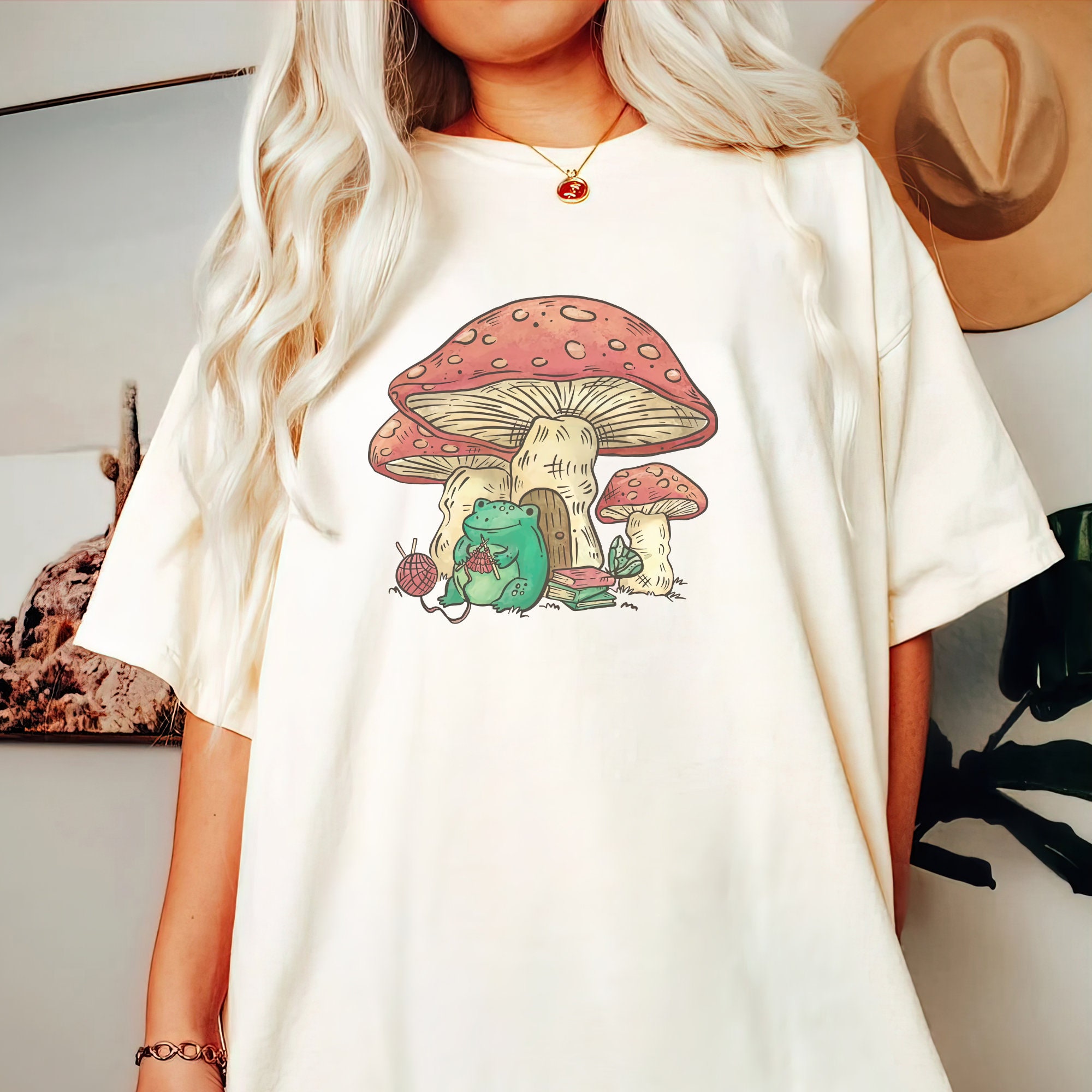 Discover Goblincore Shirt, Frog Mushroom Shirt, Frogs Lovers Tee, Nature Lover Gift, Frog Knits Shirt, Cottagecore Shirts