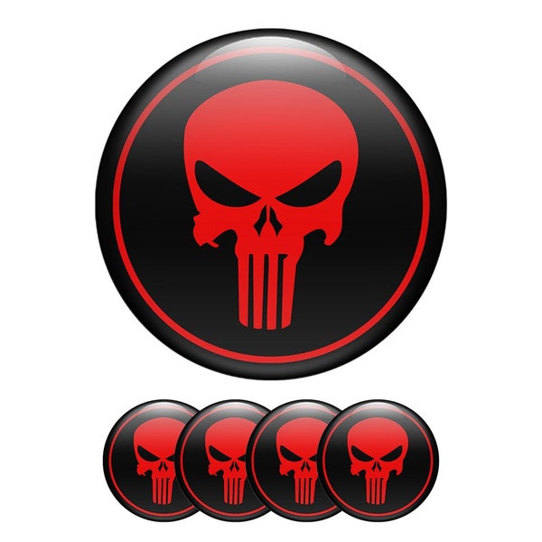 All sizes 3Dprint silicone Sticker Skull Punisher Domed for Rim Center Caps Red