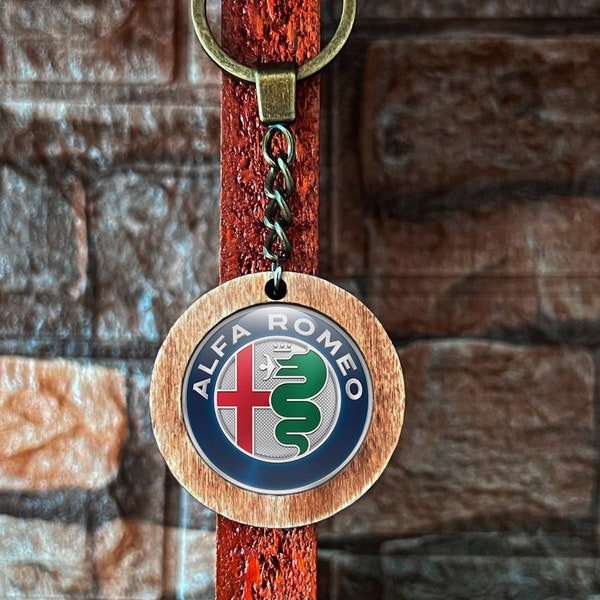 Hadmede wood Alfa Romeo Emblem Keychain gift idea Keyring