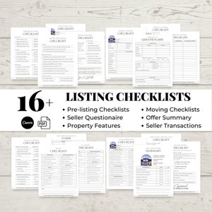 Paquete de plantillas de lista de verificación para agentes de bienes raíces / Listas de verificación para agentes inmobiliarios / Listas de verificación para vender una casa / Canva