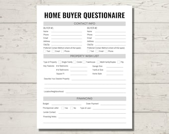 Home Buyer Questionnaire, Fillable PDF